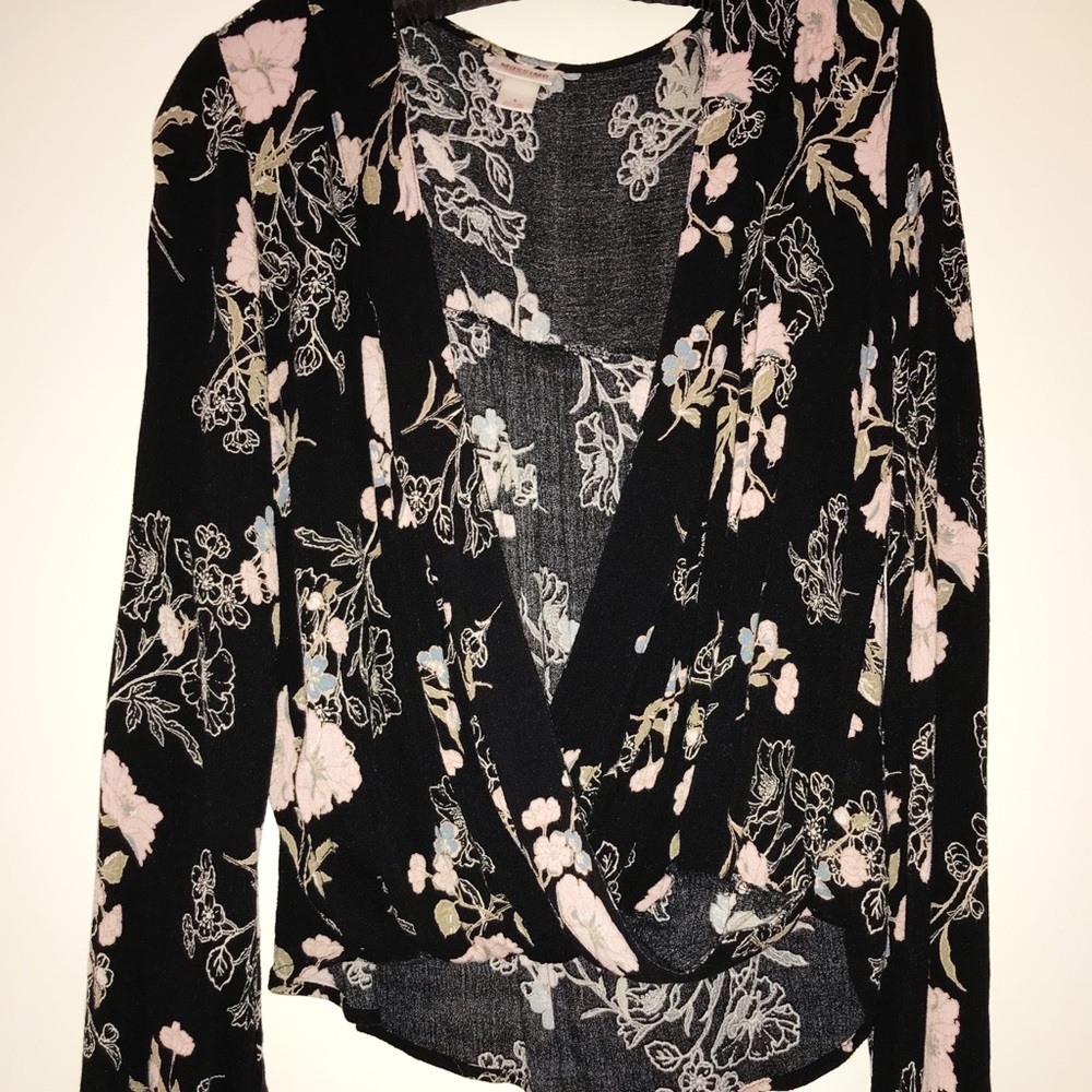 Multi colored floral deep v shirt